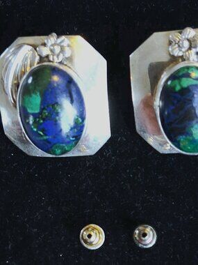 Sterling Silver Vintage Azurite/Malachite Earrings